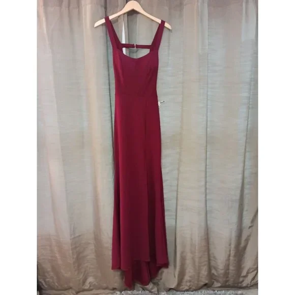 Nwt Women's B. Darlin Mermaid Maxi Formal Elegant Maroon Dress W/Slit Size 7/8 - Picture 3 of 11